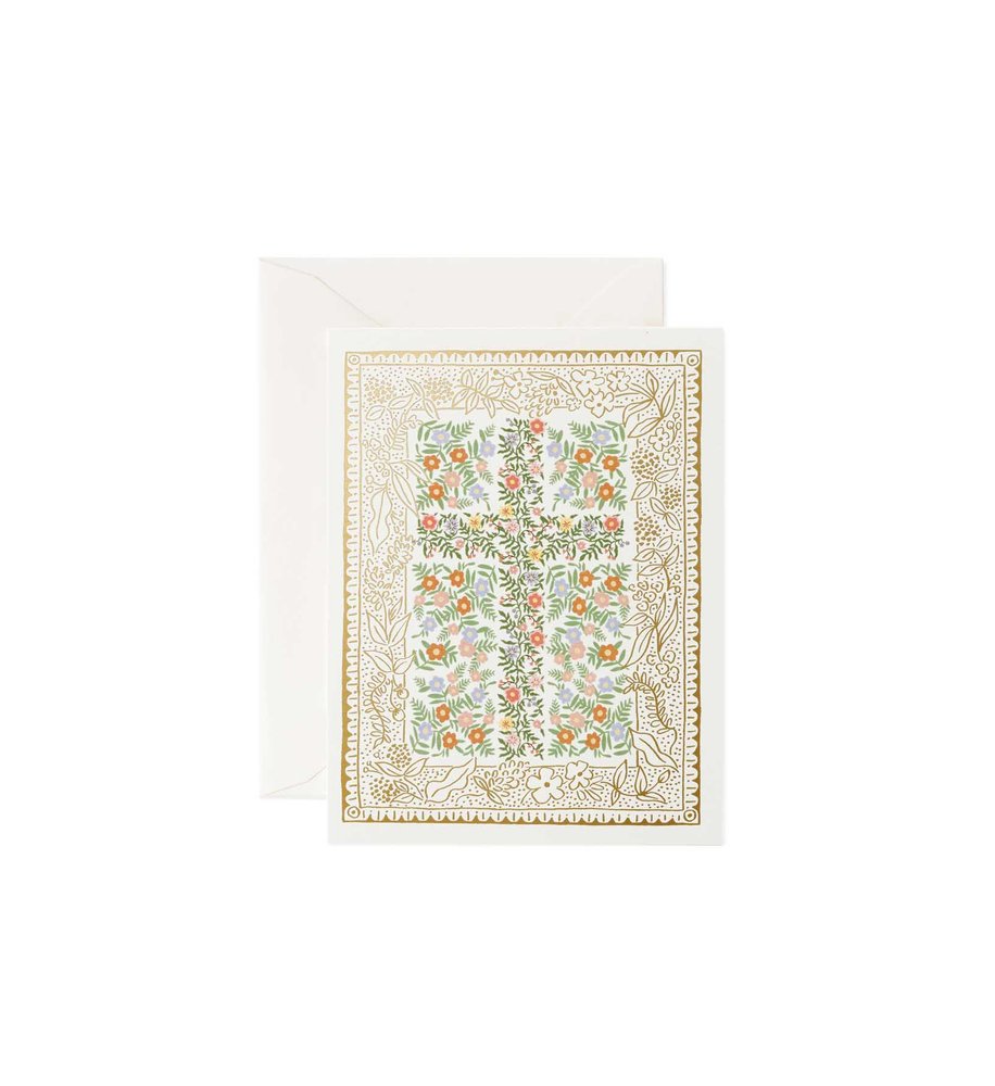 Rosette Floral Cross Foil Stamped Baptism Card
