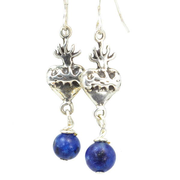 Sterling & Blue Lapis Sacred Heart Earrings