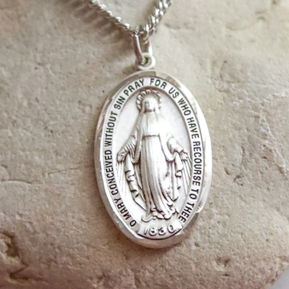 Sterling Silver Miraculous Medal on 24 inch chain | The Catholic Company®