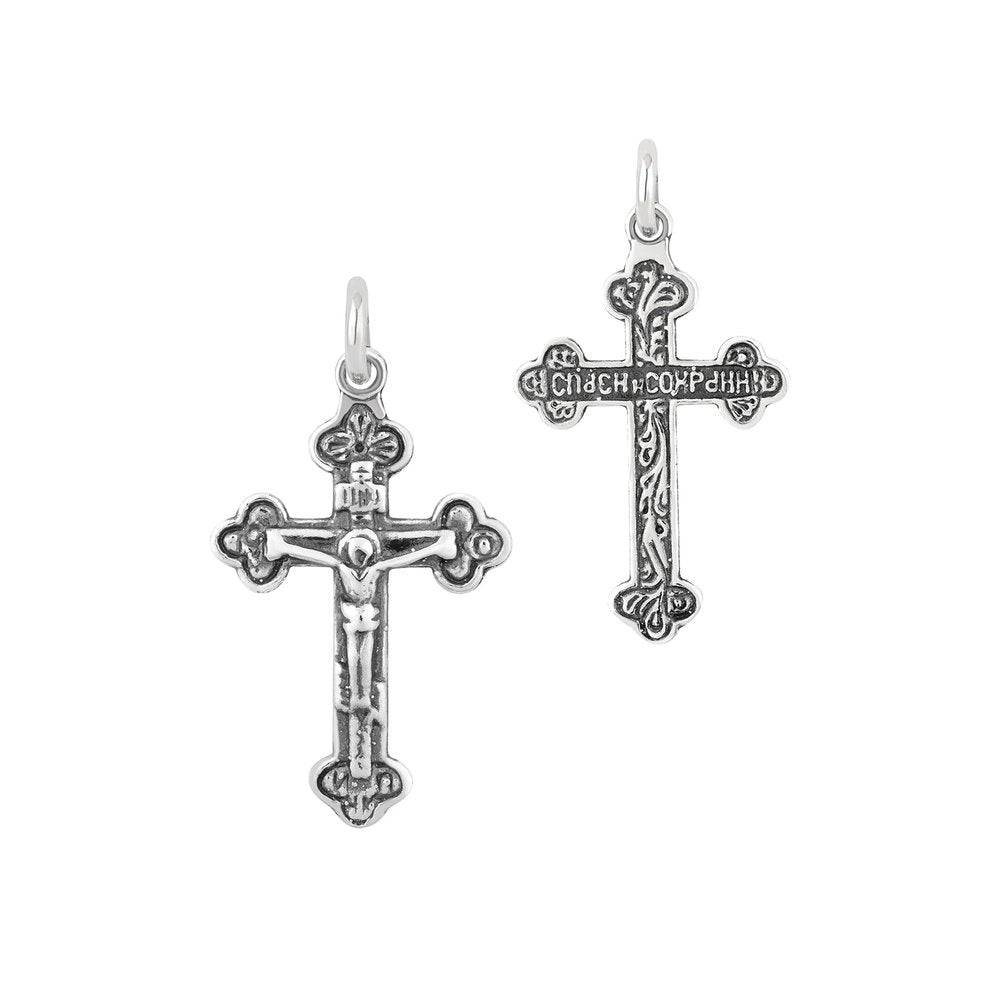 Sterling Silver Medieval Bottony Crucifix Pendant - 1.25"