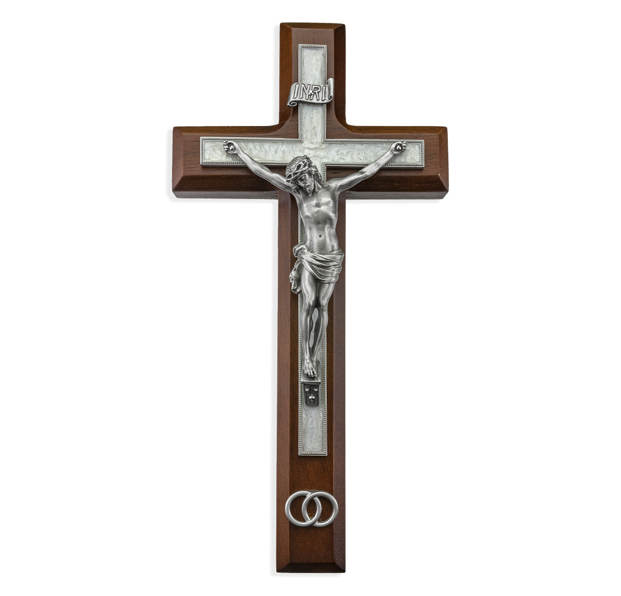 Walnut Pearlized Wedding Crucifix - 10