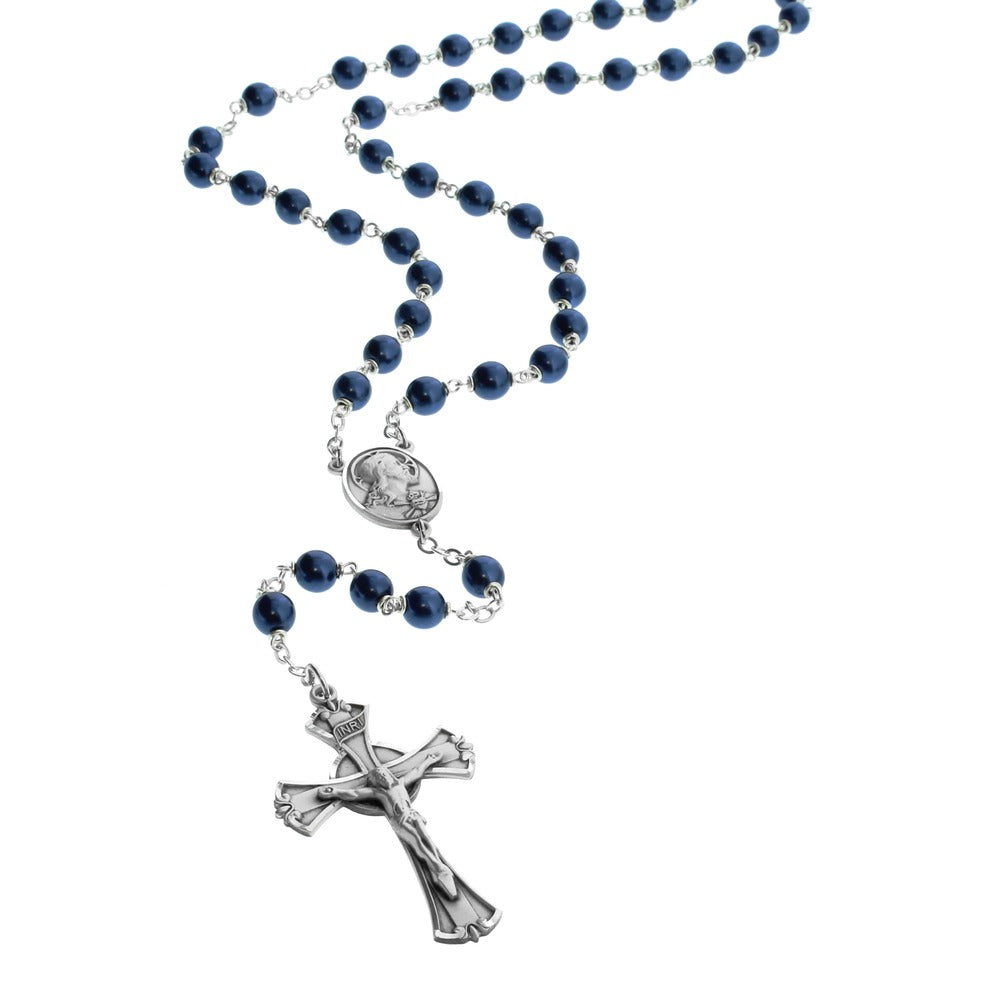 Midnight Blue Pearl Sacred Heart Rosary