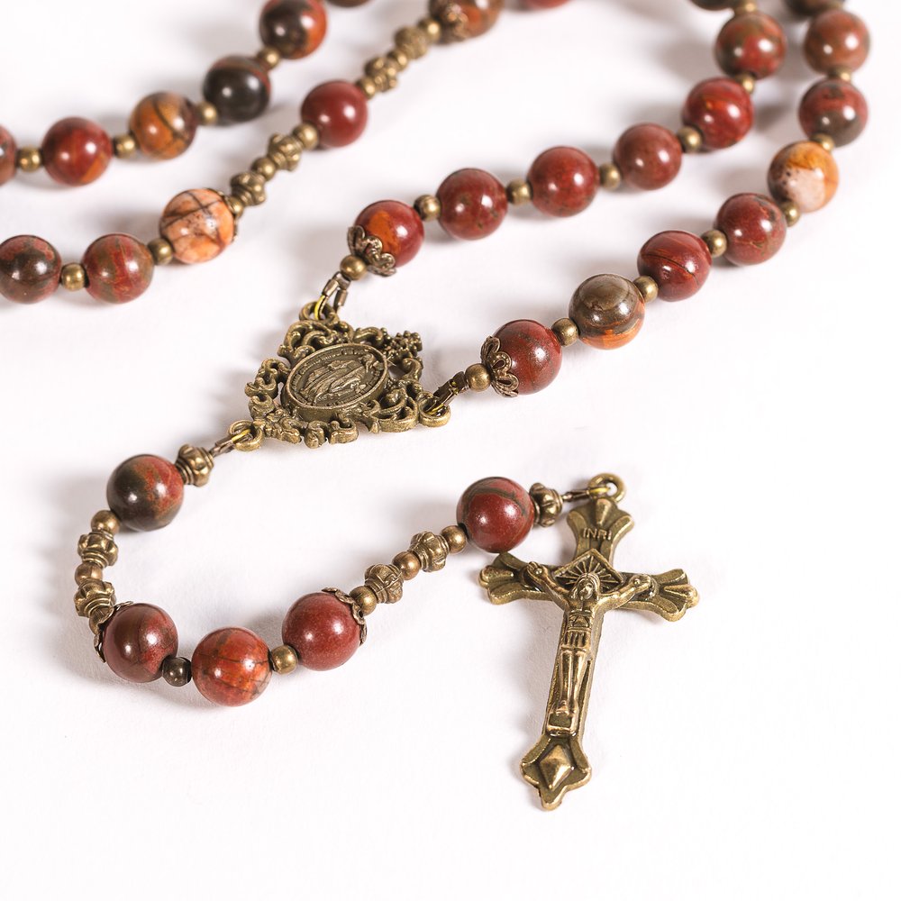 Antique Bronze & Red Turquoise Miraculous Rosary