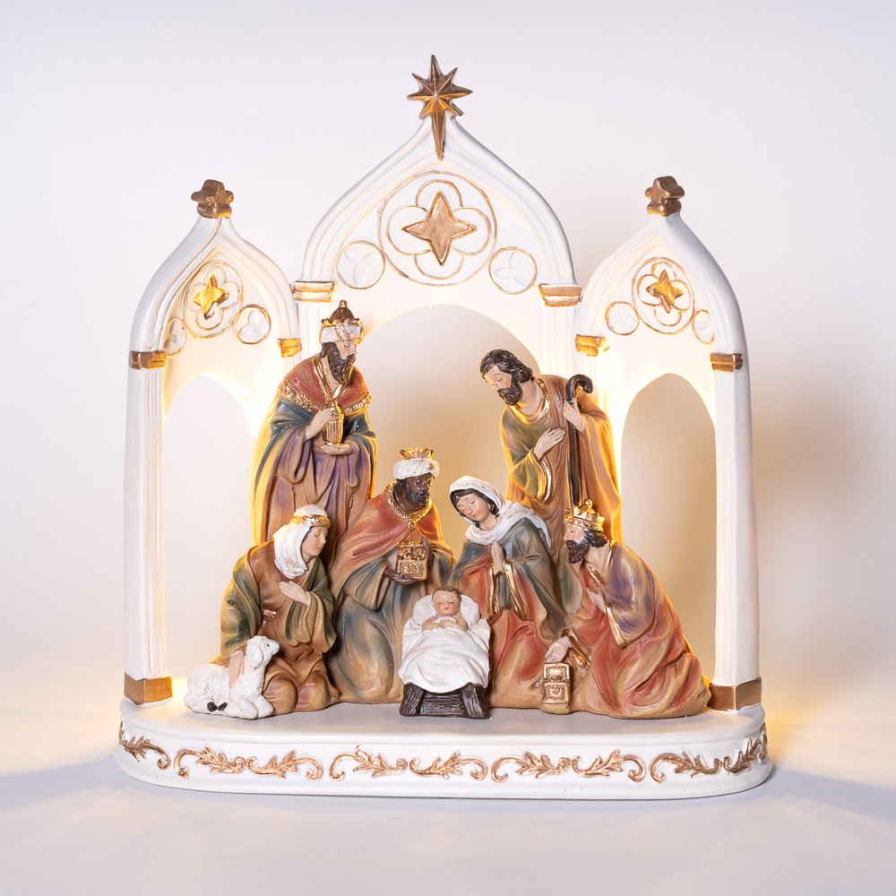 LED Lighted One-Piece Nativity Beneath Arches - 12" (H)
