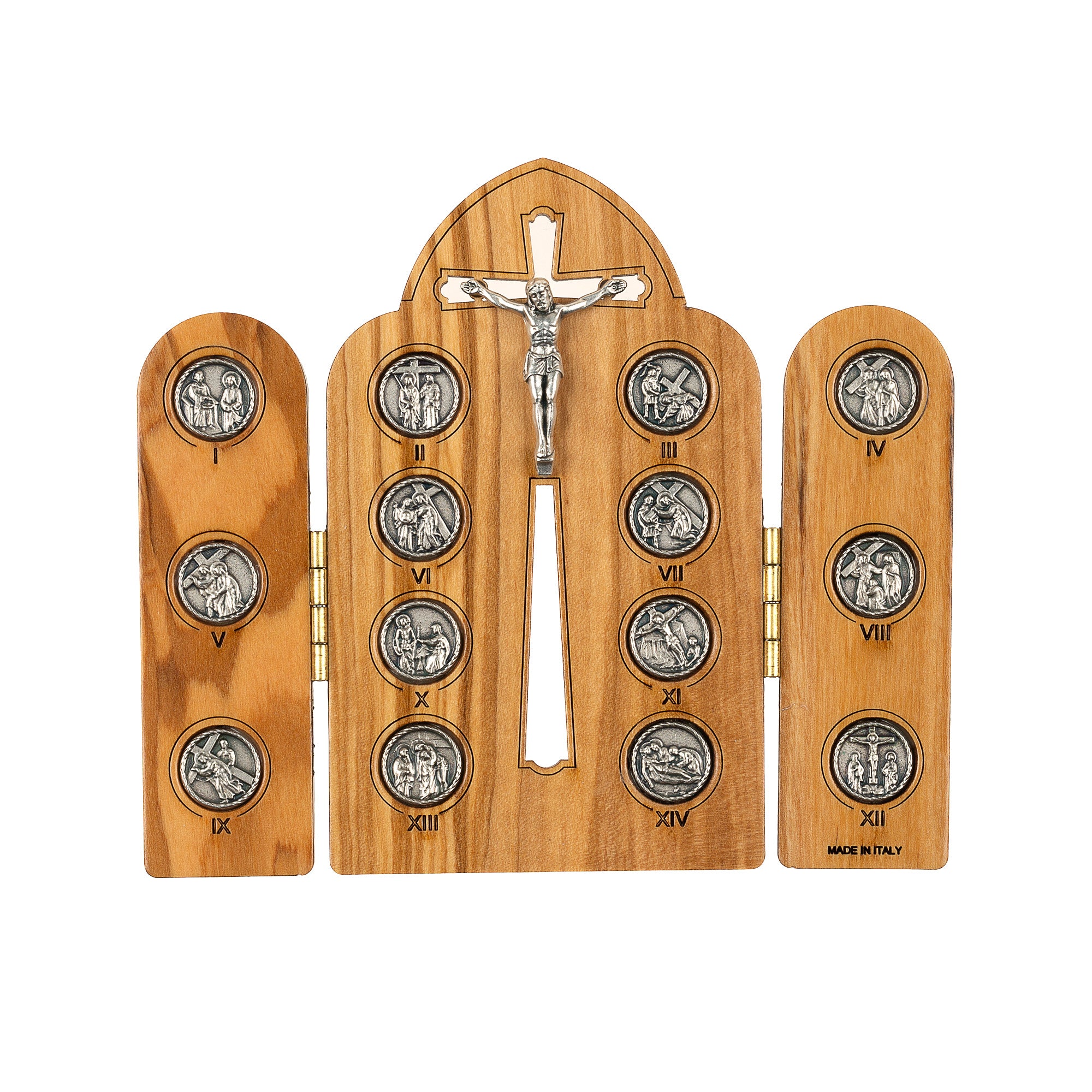 Miniature Olive Wood Folding Stations of the Cross Plaque