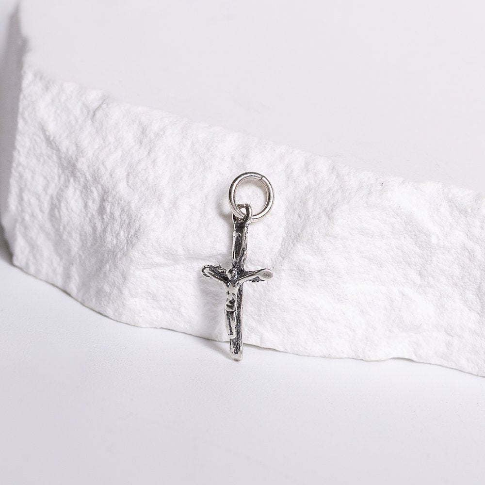 Petite Sterling Silver Rustic Crucifix Pendant - .75"
