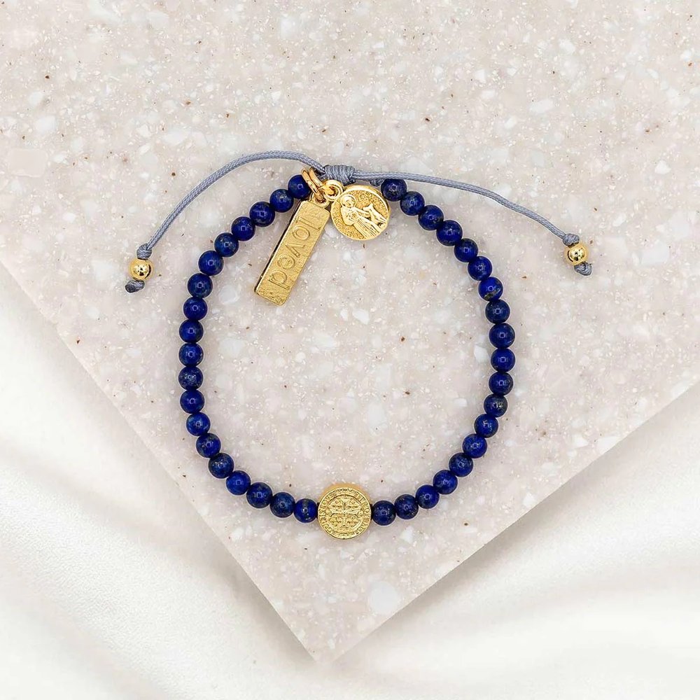 Blue Lapis & Gold St. Francis Peace Bracelet