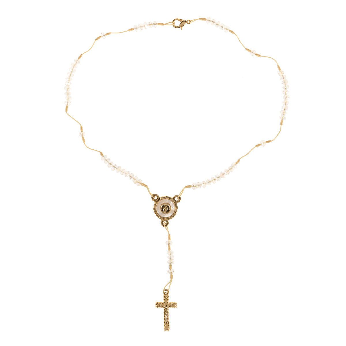 Clear Crystal Rosary Necklace