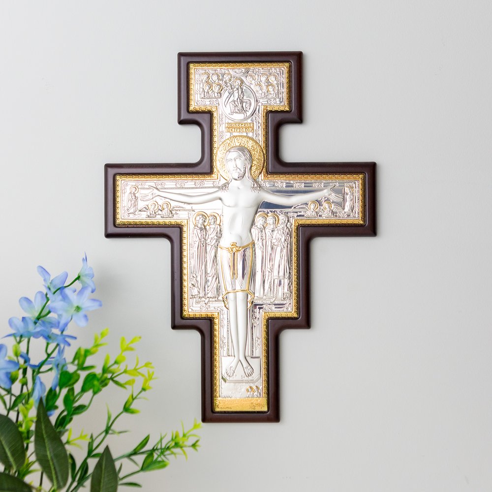 San Damiano Crucifix with Silver & Gold Accents - 12.5"