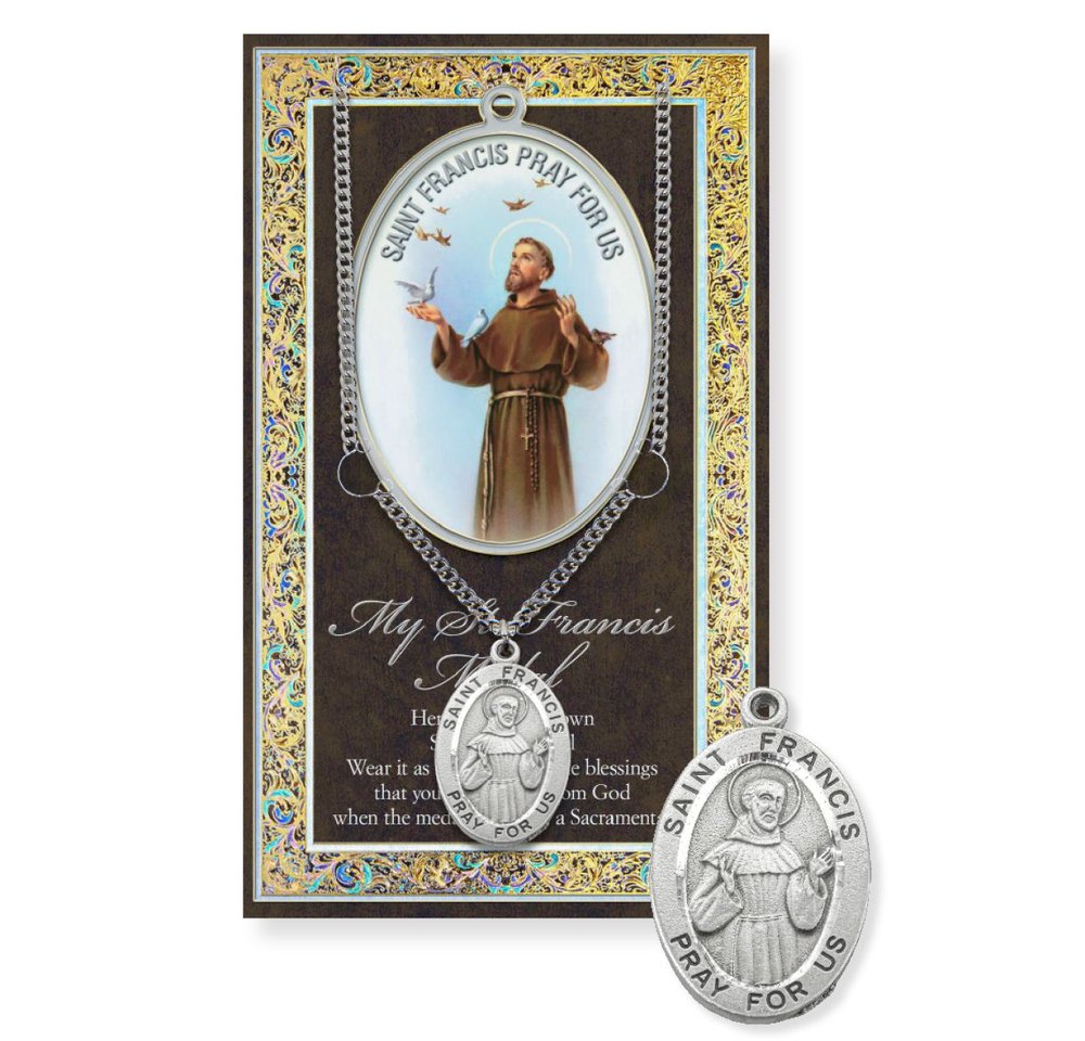 St. Francis Pewter Medal Necklace & Prayer Card Pamphlet - 24"