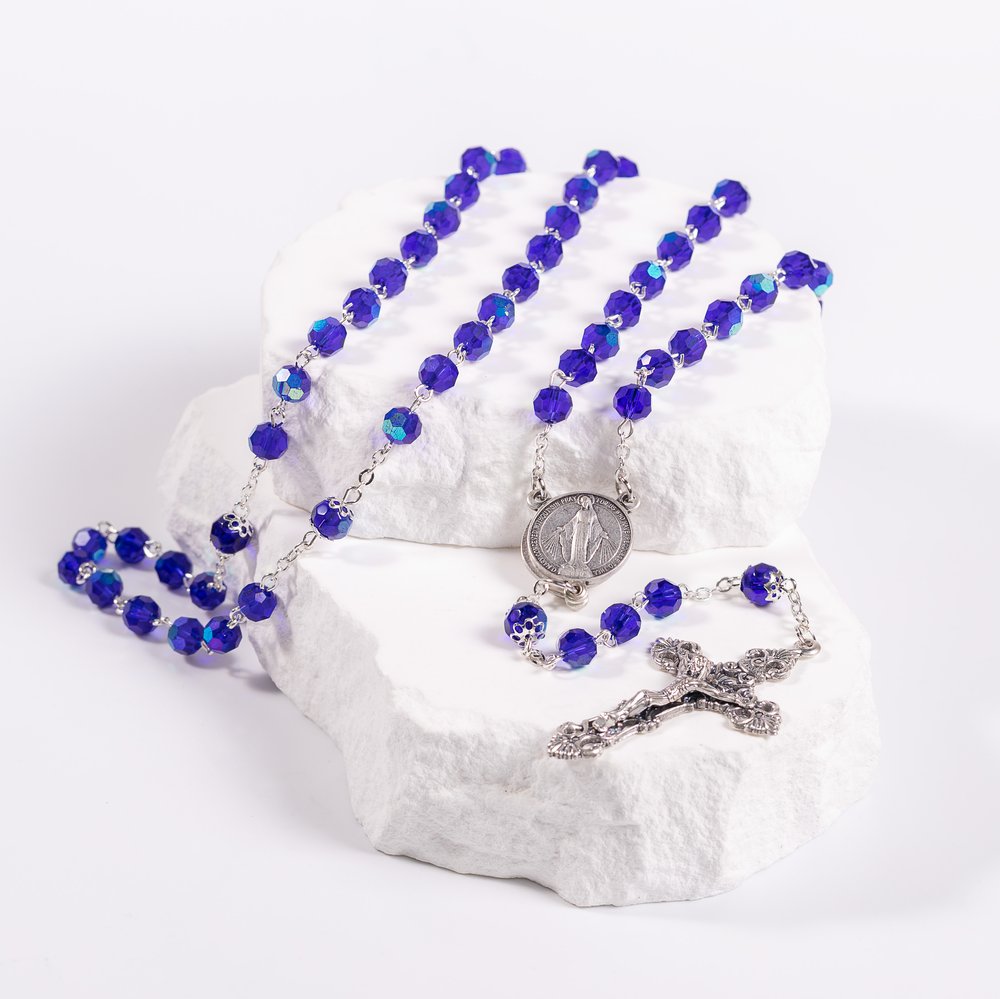 Mysteries Centerpiece Blue Crystal Rosary