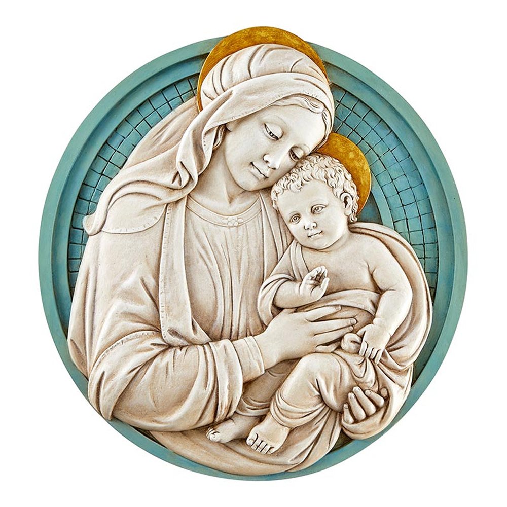 Madonna & Child Blue and Gold Accented Garden Plaque - 11"