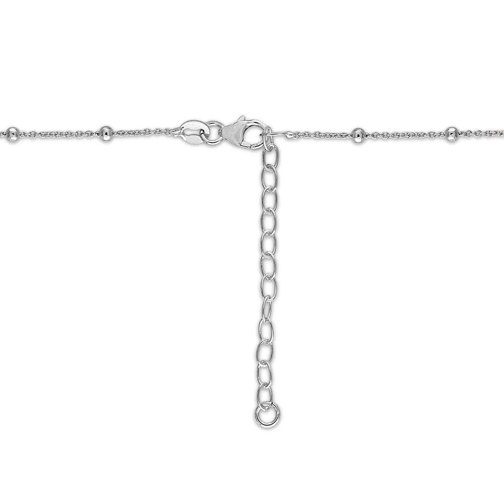 Necklace chain and extender in silver color metal with lobster clasp closure and small ball details.