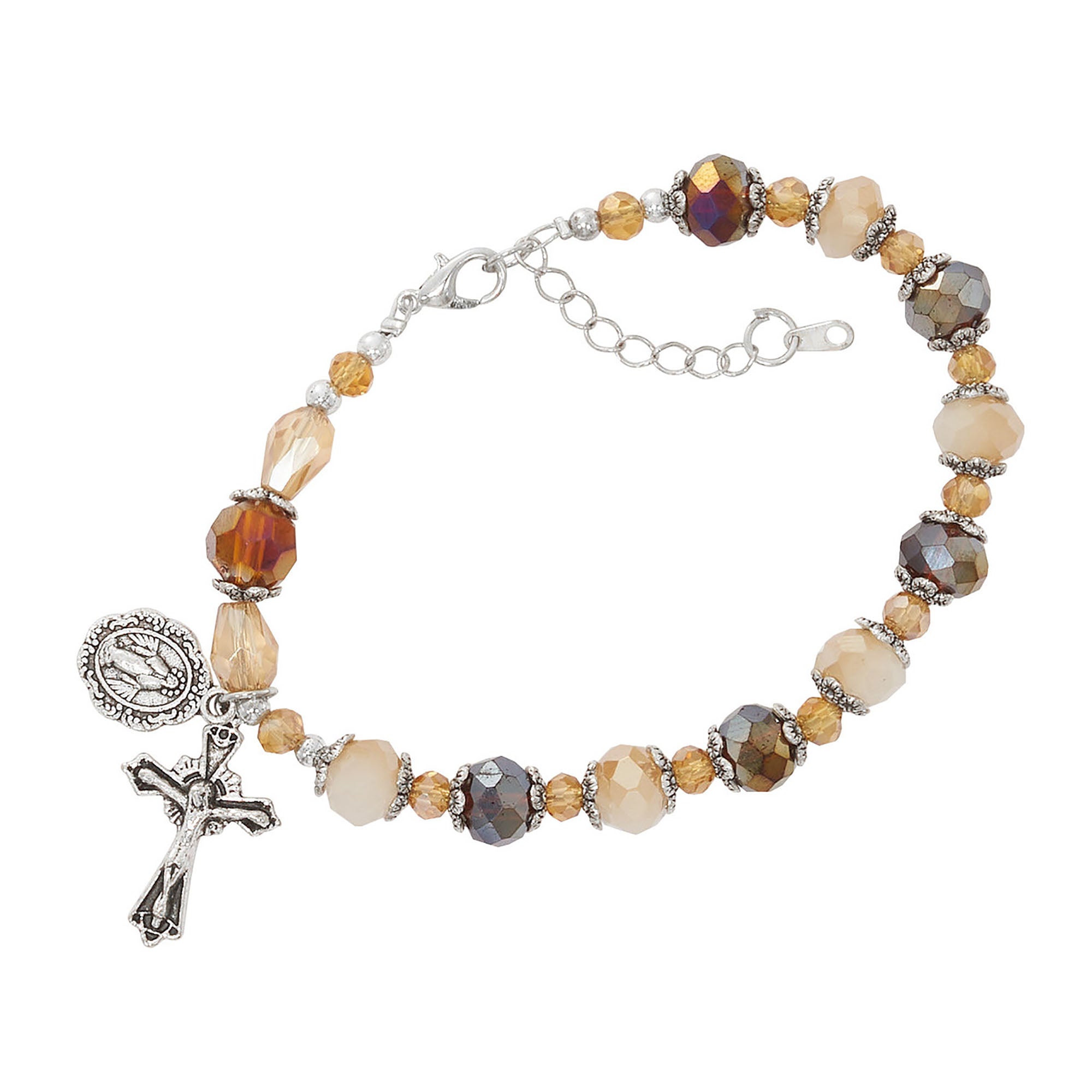 Amber & Cream Crystal Rosary Bracelet
