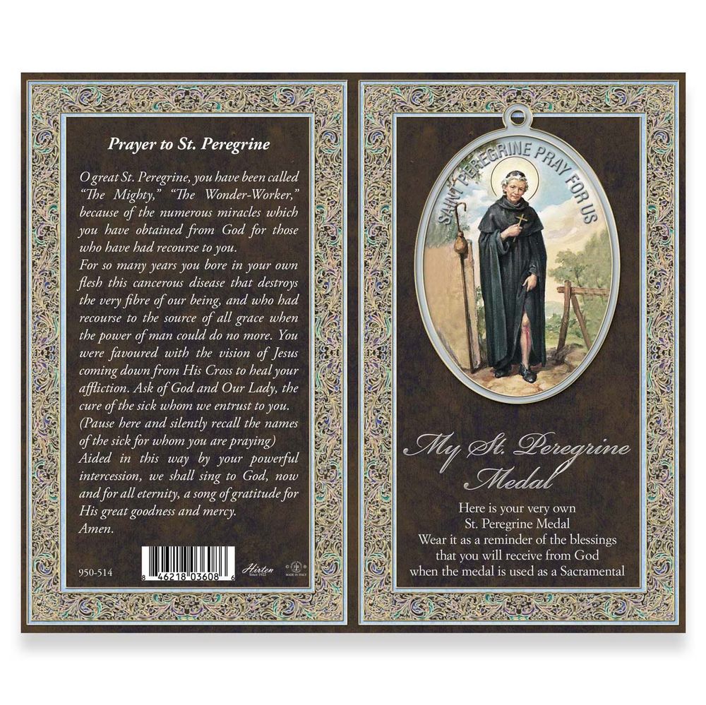 St. Peregrine Pewter Medal Necklace & Prayer Card Pamphlet - 24"