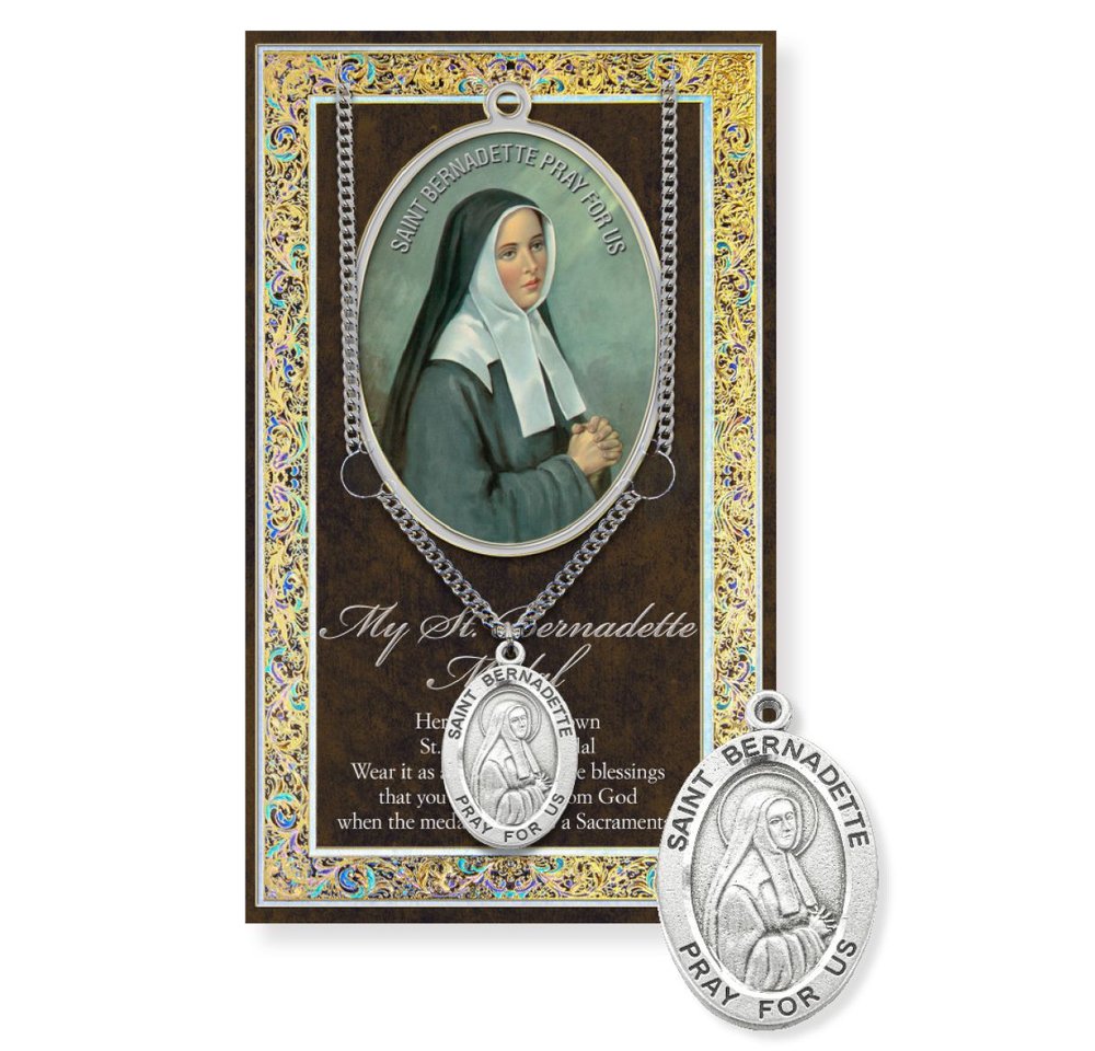 St. Bernadette Pewter Medal Necklace & Prayer Card Pamphlet - 18"