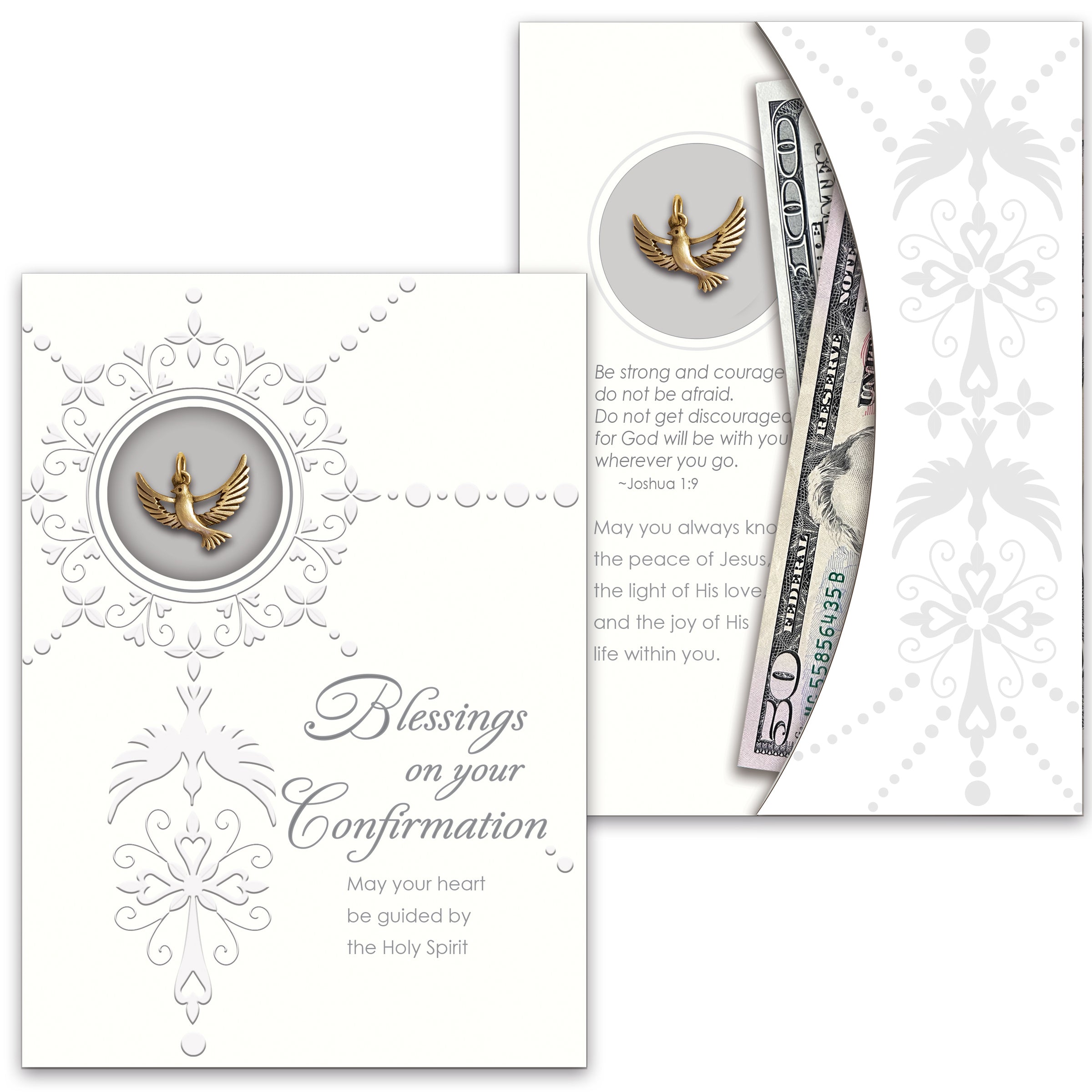 Dove Pendant Confirmation Greeting Card with Money Holder