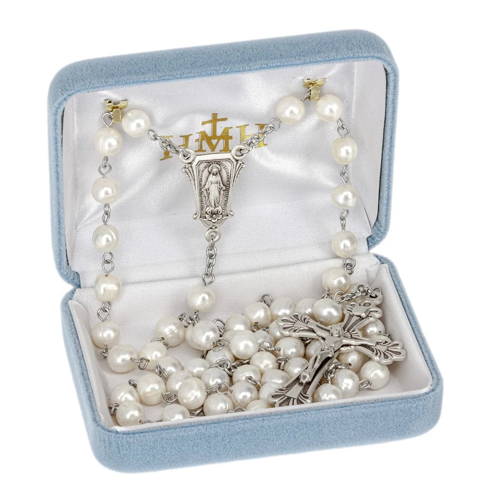Freshwater Pearl Rosary with Sterling Silver Center & Crucifix