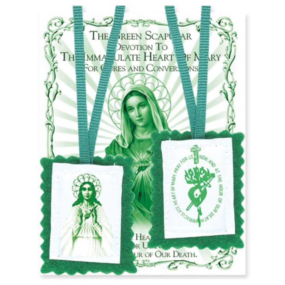 Immaculate Heart of Mary Green Felt Scapular