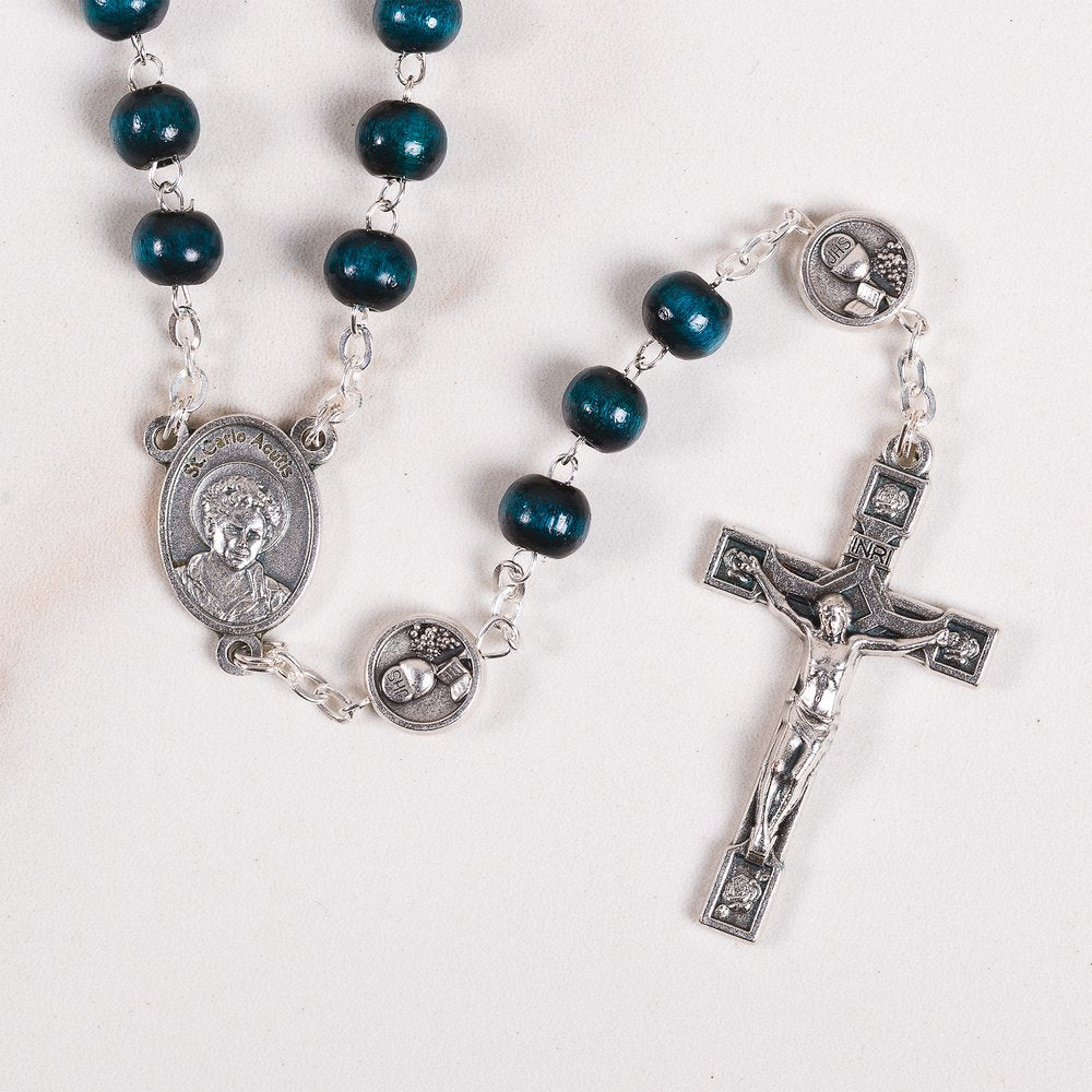 St. Carlo Acutis Blue Wood Rosary