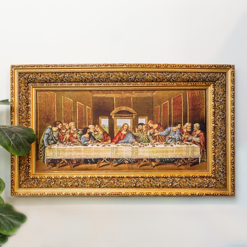 Last Supper Tapestry with Gold and Brown Frame