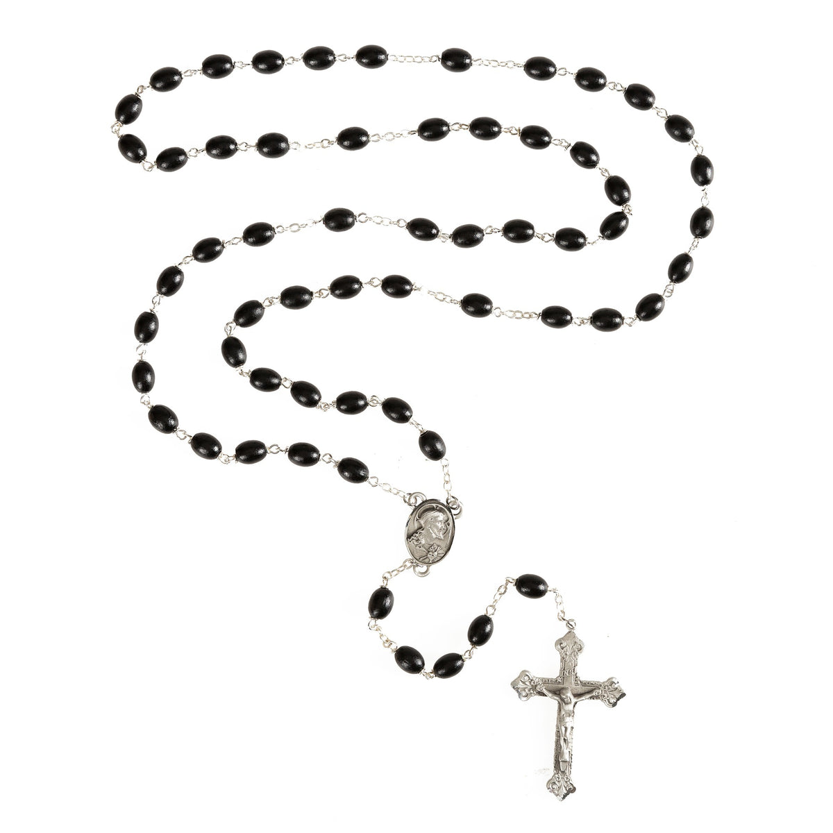 Sacred Heart Pewter Rosary in Black