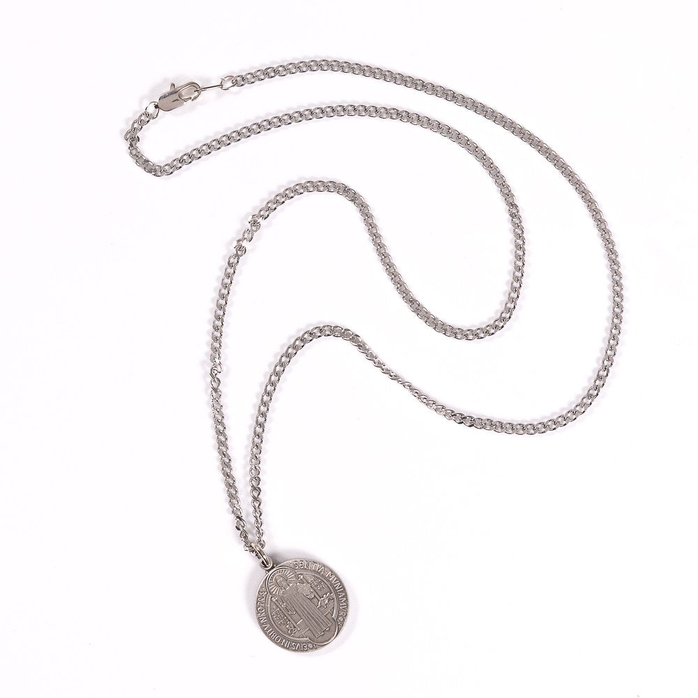 St. Benedict Antiqued Silver Medal, 24" chain