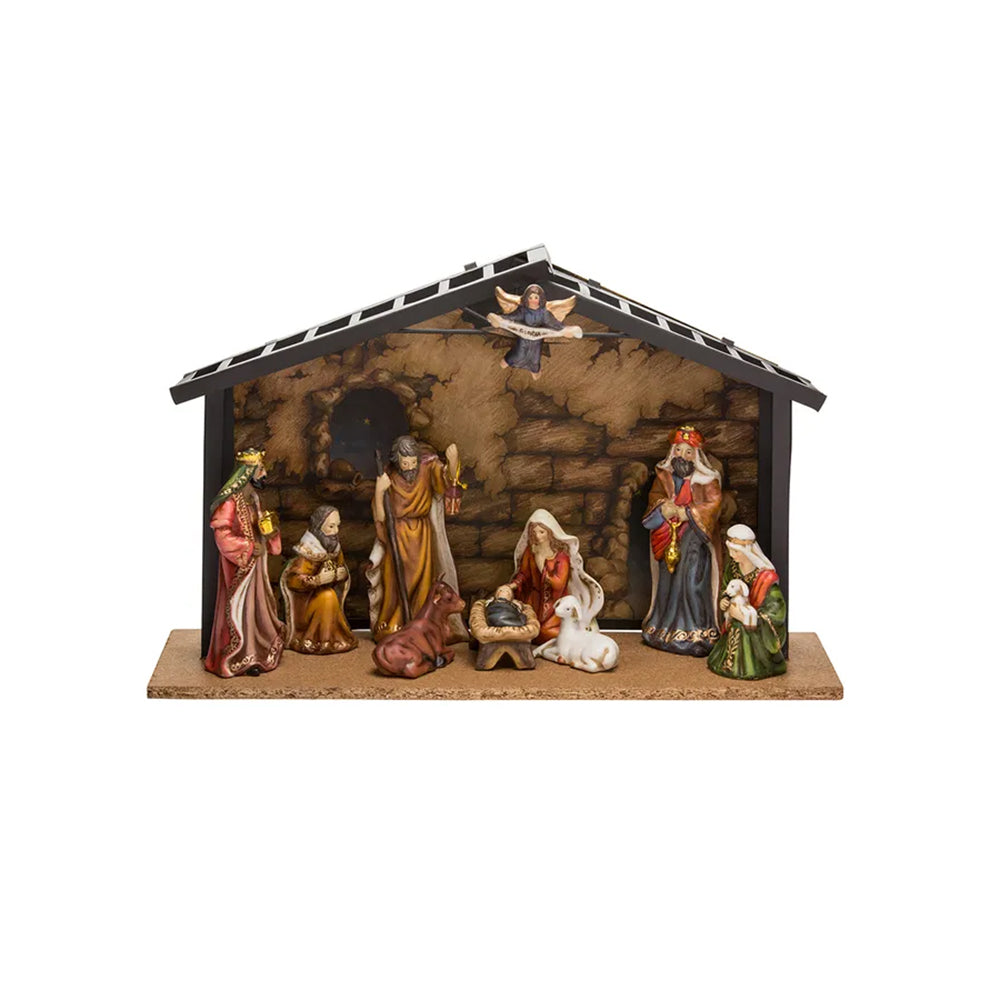 Richly Colored Porcelain Nativity Set & Stable - 10-Pieces
