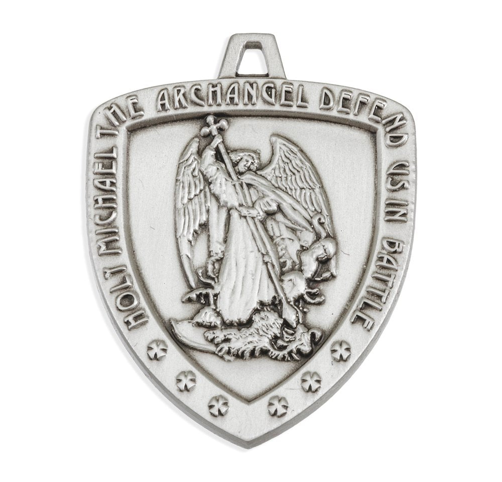 Holy St. Michael Sterling Shield Medal Necklace