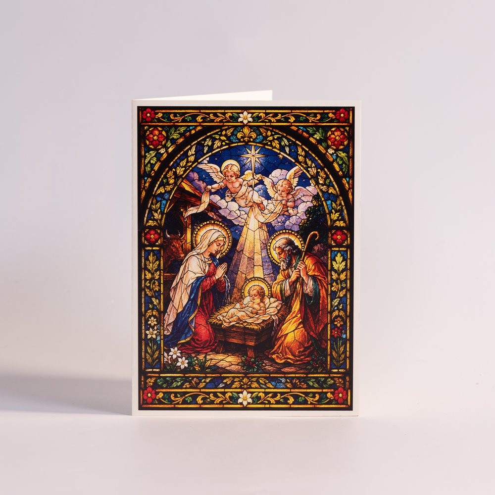 Holy Night Stained Glass Christmas Cards - Set of 20