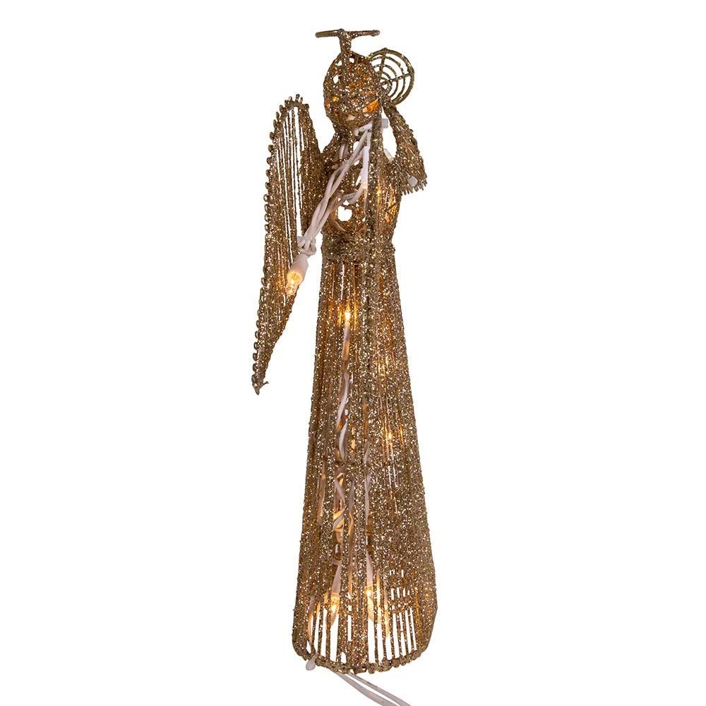 LED Illuminated Gold Glitter Angel Tree Topper – 12.9"