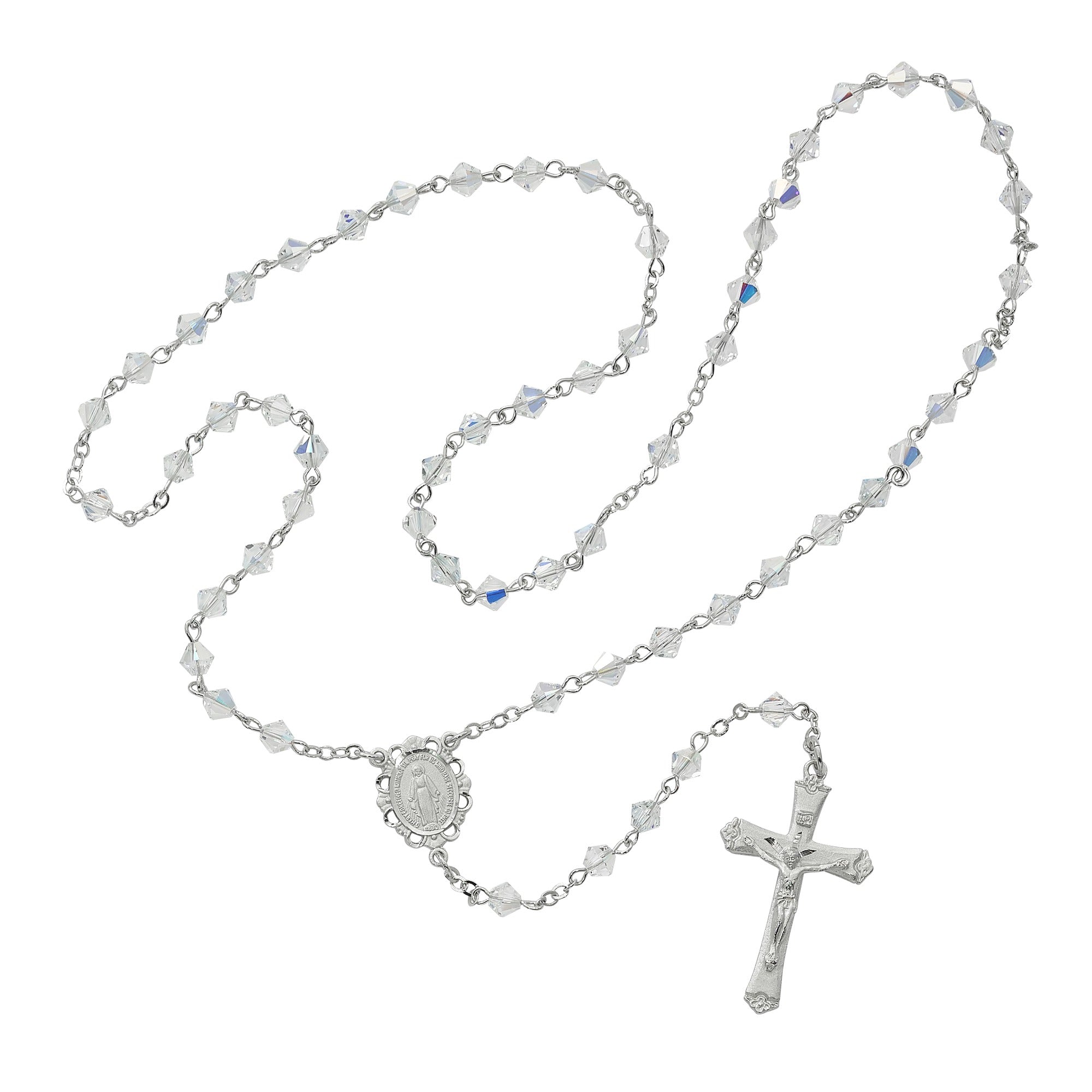 Clear Crystal Swarovski Bead Rosary With Sterling Silver Crucifix