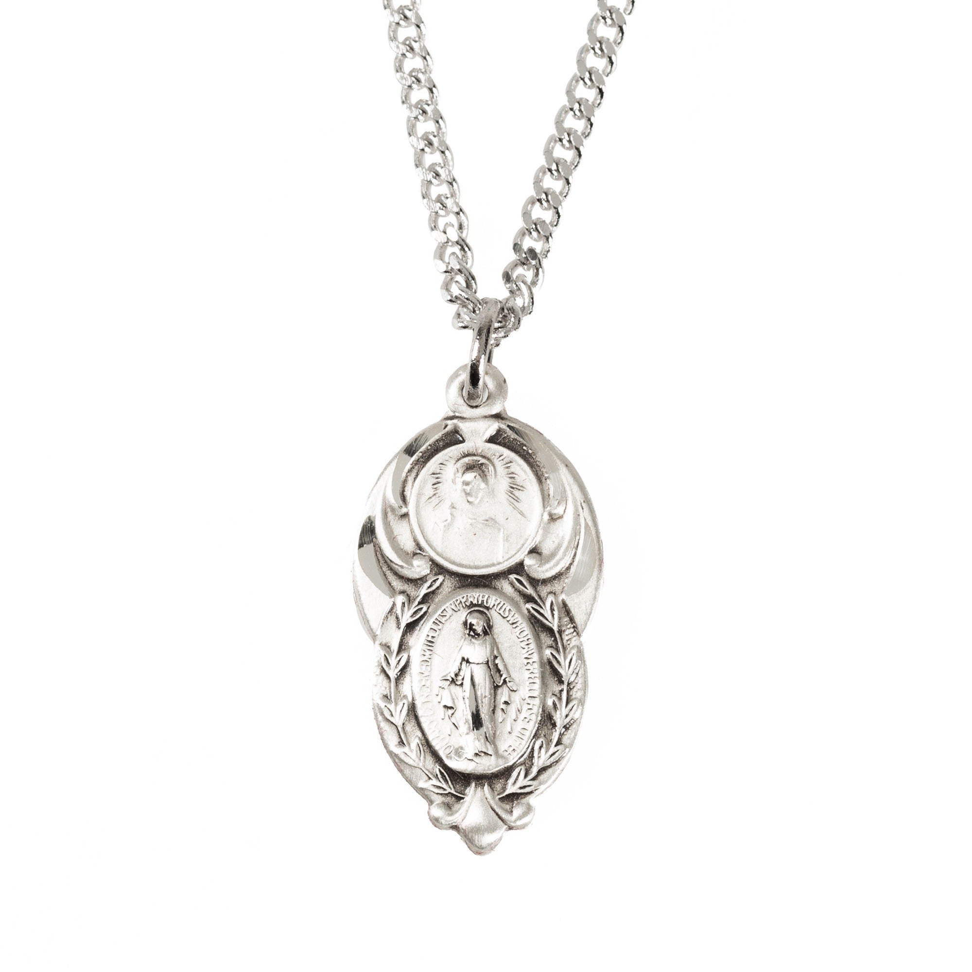 Sterling Silver Miraculous Scapular Medal - 18 Inch Chain