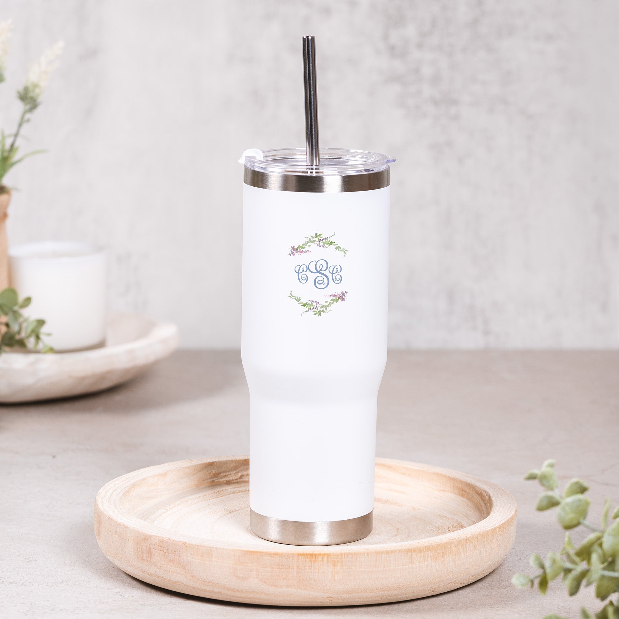 Personalized Floral Hail Mary Tumbler with Straw