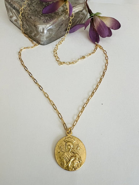 Vintage Medallion Our Lady of Perpetual Help Necklace