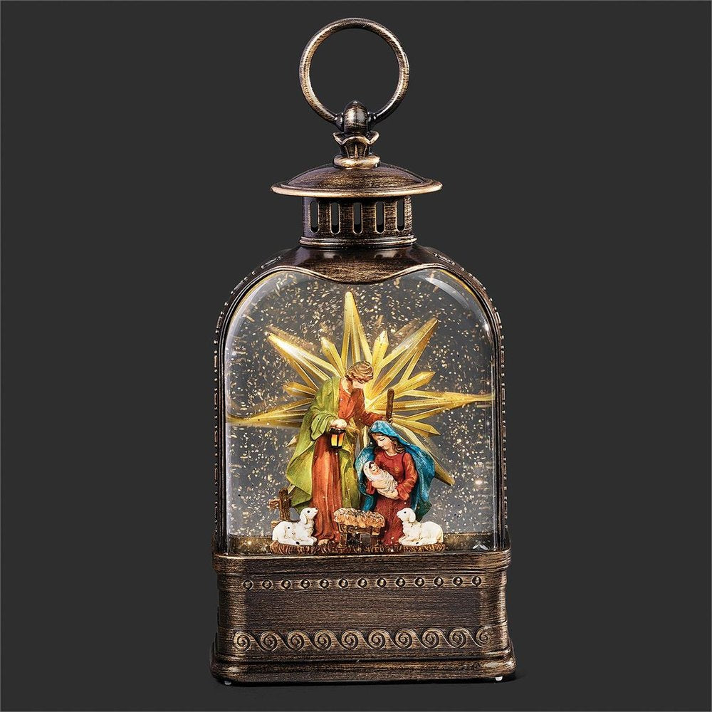 Holy Family & Christmas Star Nativity Lighted Swirl Lantern - 10" (H)