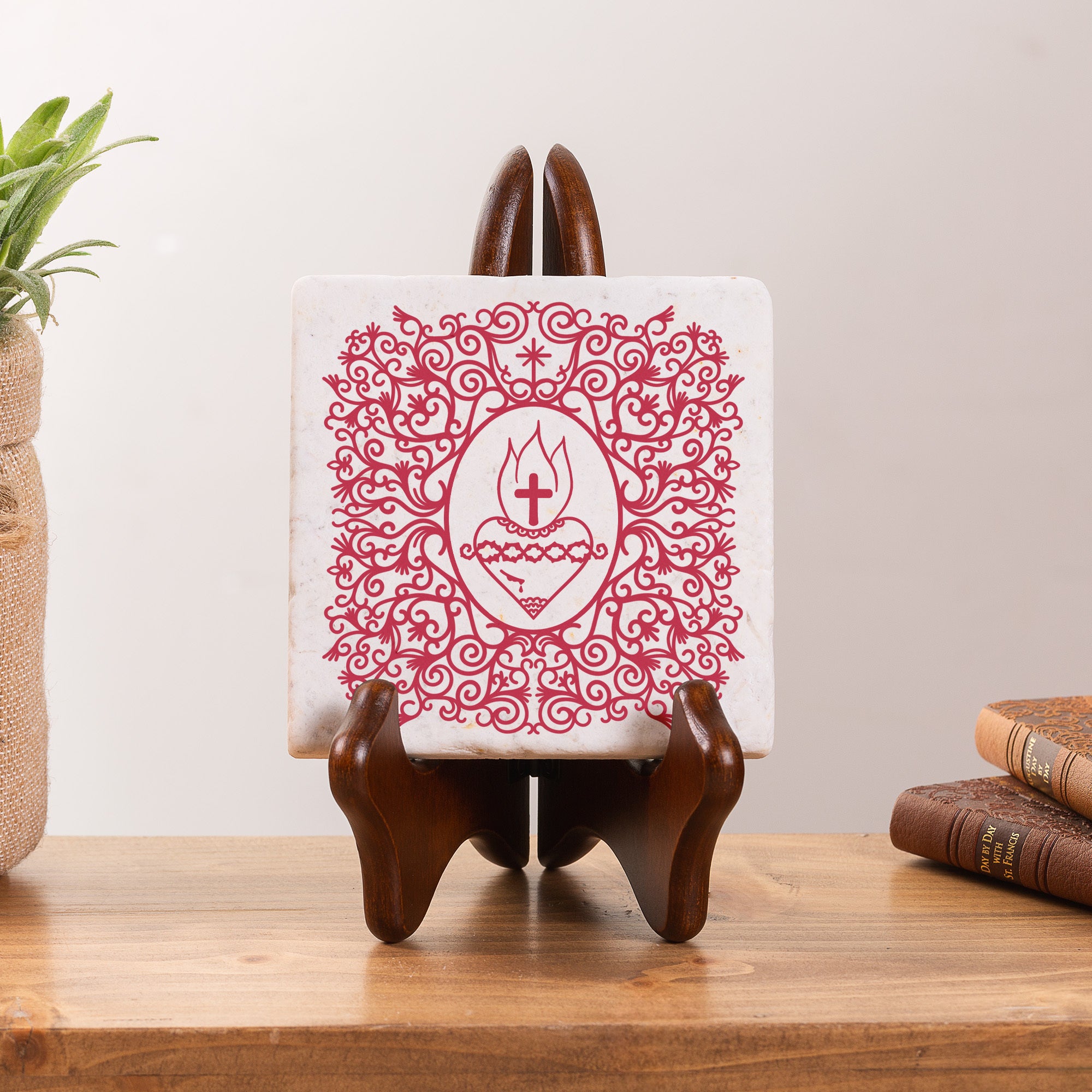 Sacred Heart Filigree Stone Coaster