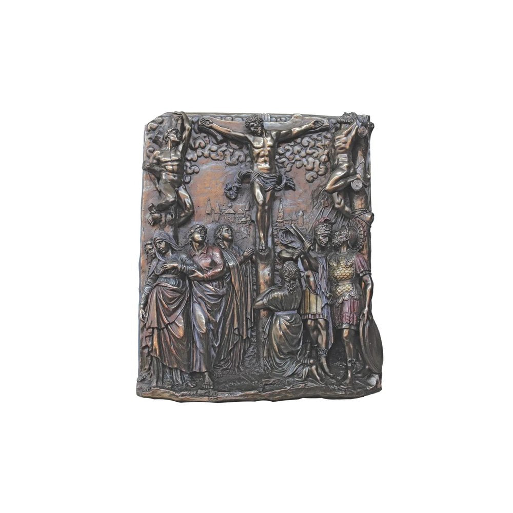 Calvary Hand Painted Cold Cast Bronze Plaque - 14" x 12"