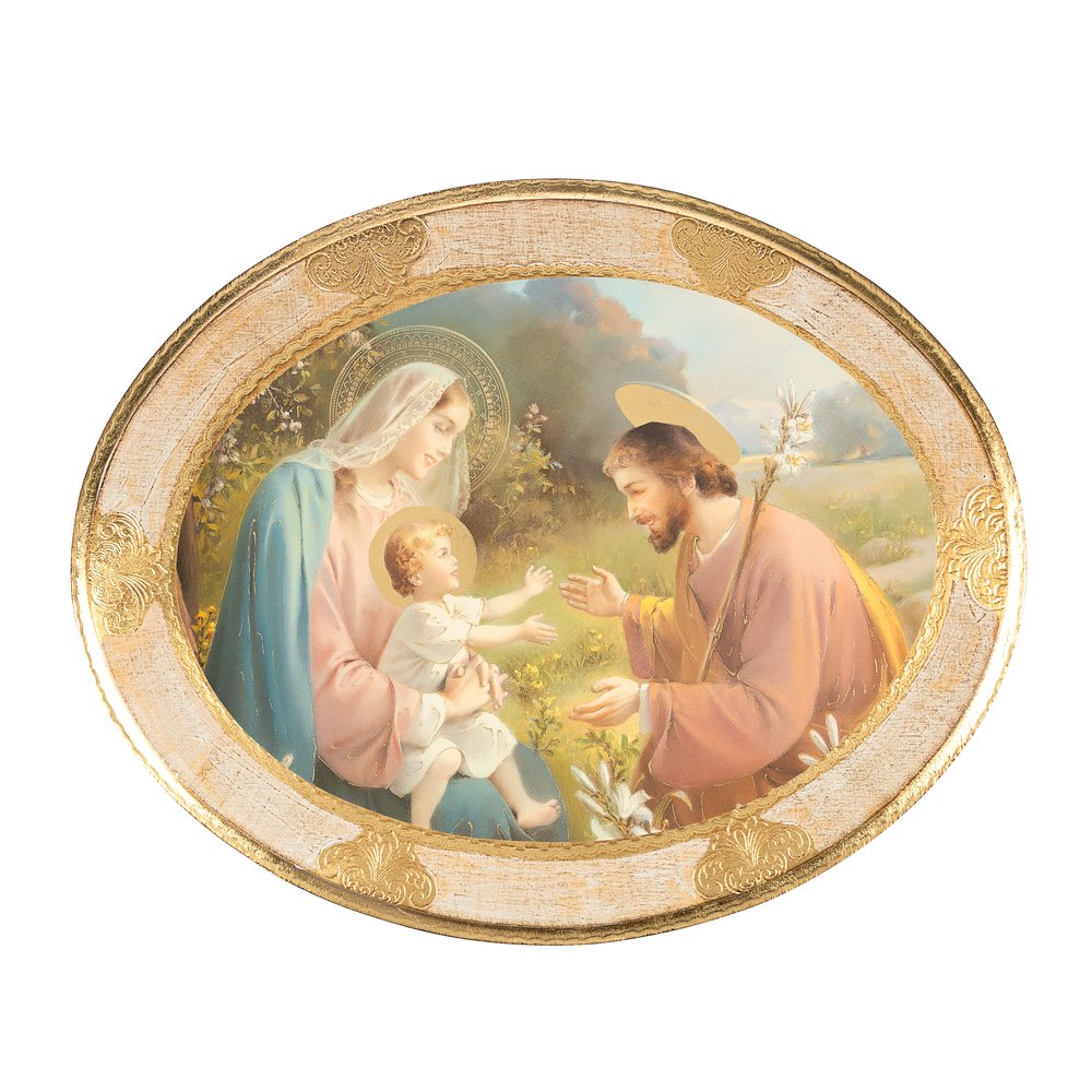 Oval Simeone Holy Family Florentine Plaque