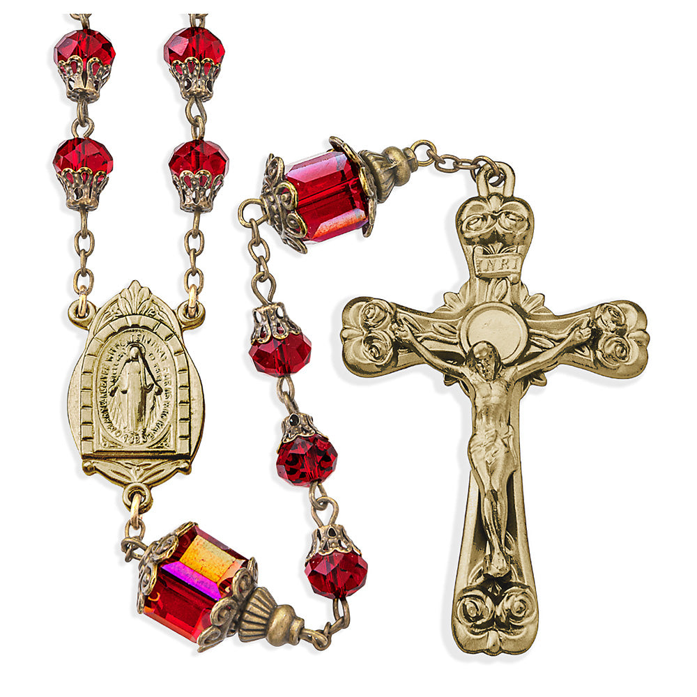 Ruby & Brass Crystal Bead Rosary