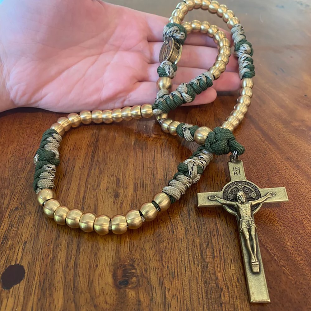 Deluxe Green Paracord & Brass Miraculous Medal Rosary