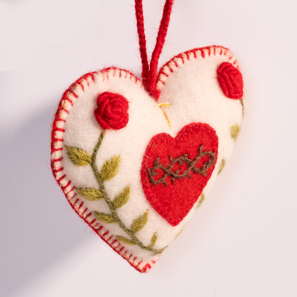 Embroidered Wool Sacred Heart Ornament