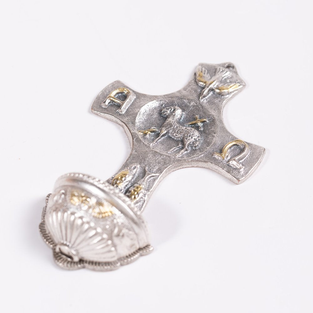 Italian Lamb of God Greek Cross Holy Water Font -  5"