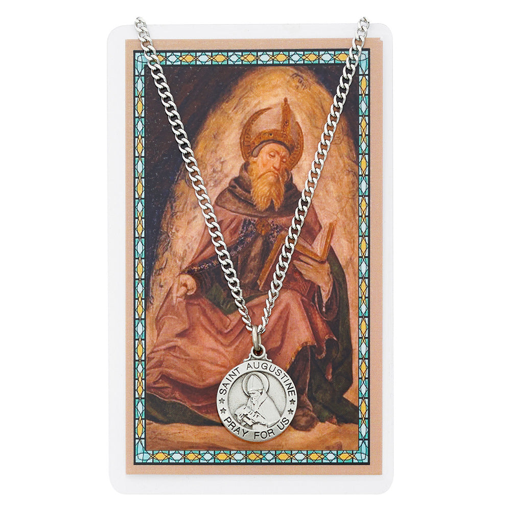 St. Augustine Medal Necklace & Prayer Card Set