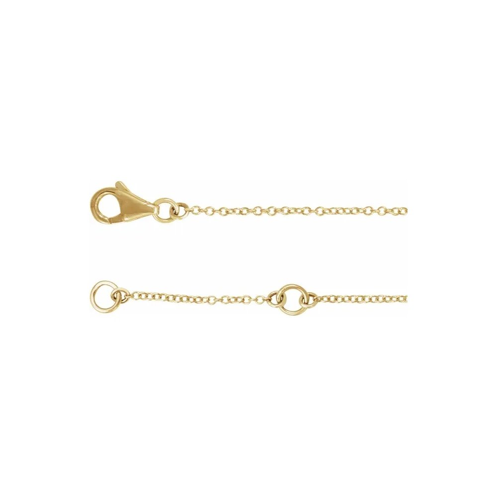Necklace chain is gold with a lobster clasp and circle links.