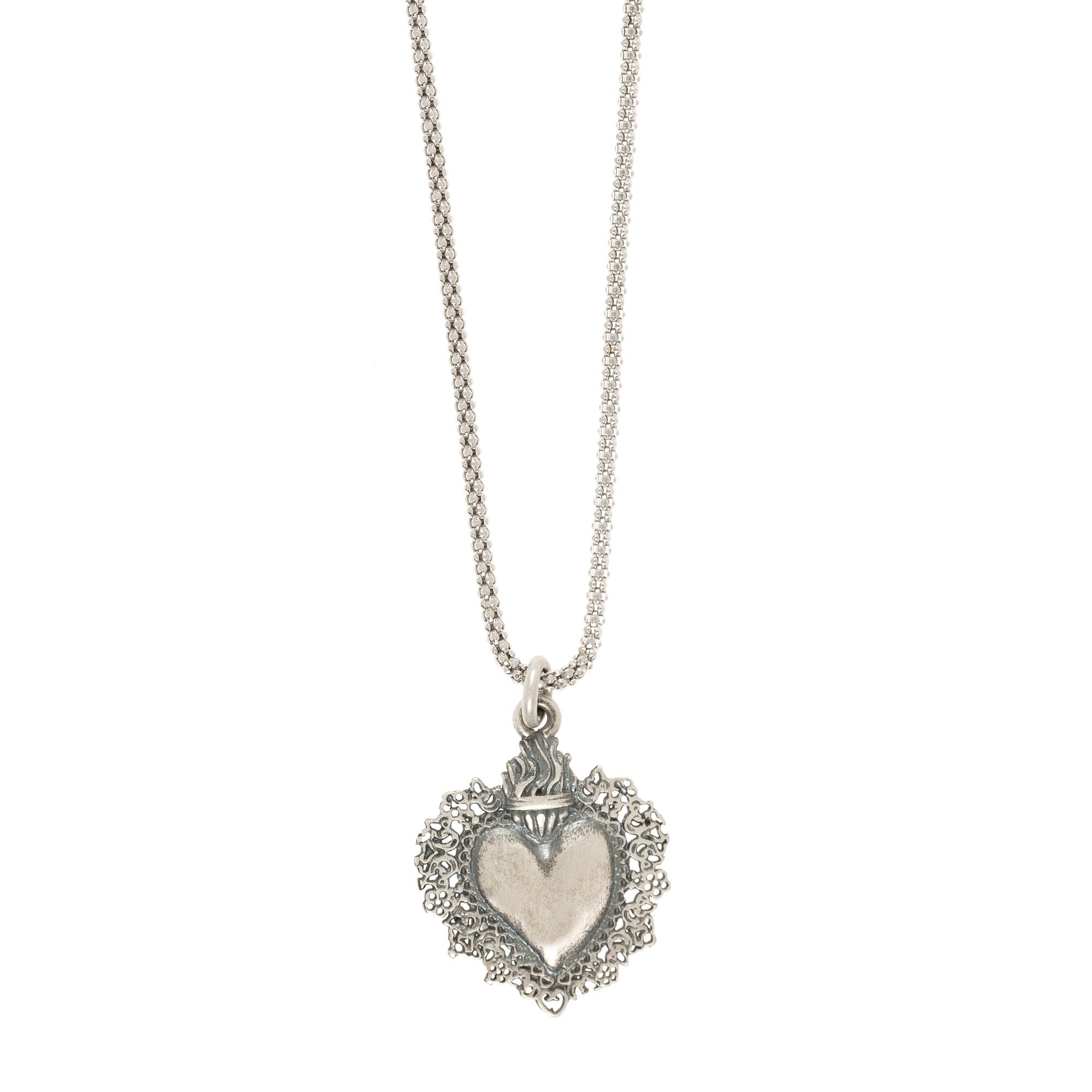 Antique Finish Sterling Silver Sacred Heart Necklace