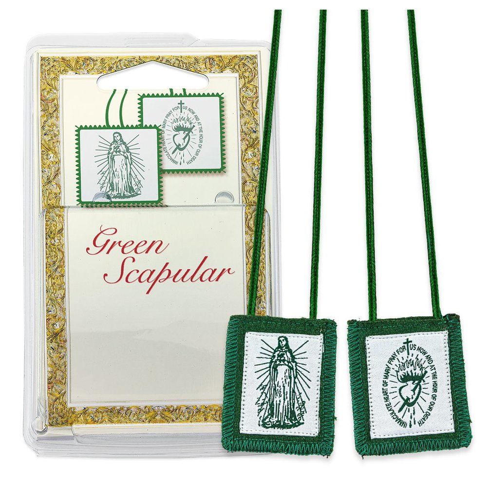 Deluxe Wool Green Scapular with Medals