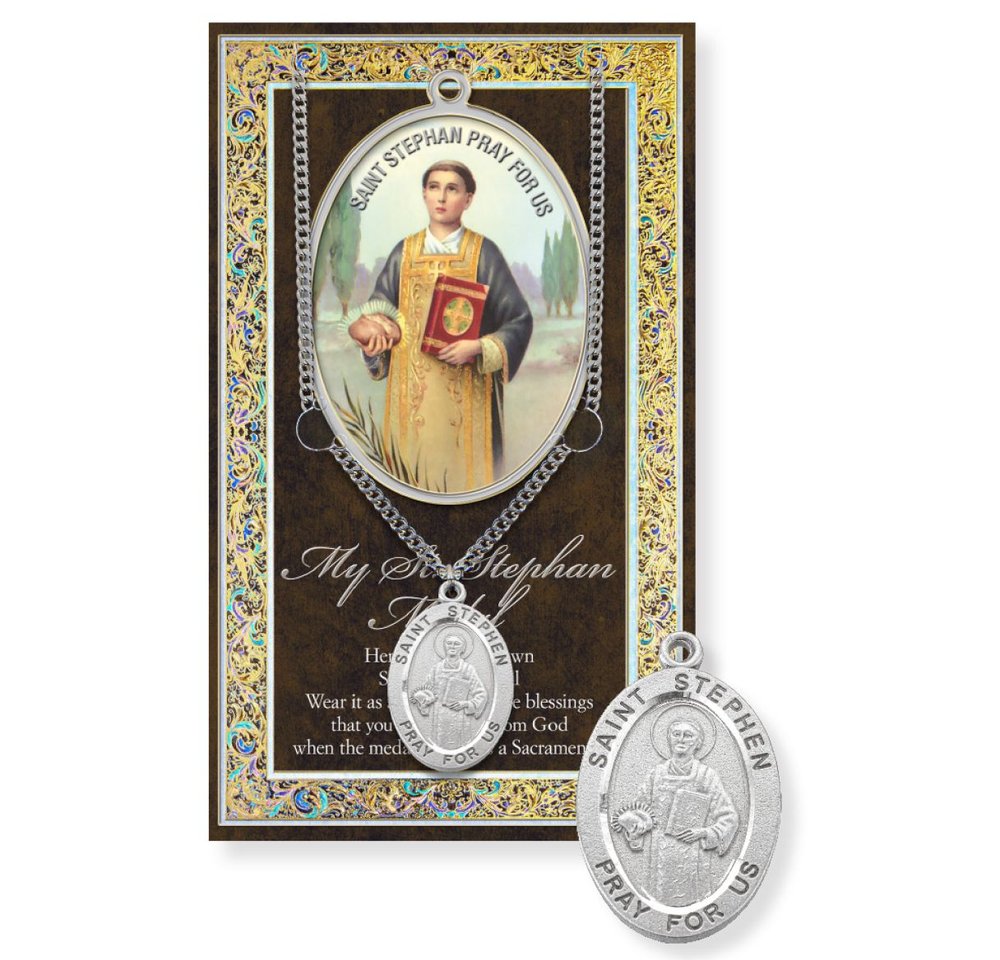 St. Stephen Pewter Medal Necklace & Prayer Card Pamphlet - 24"
