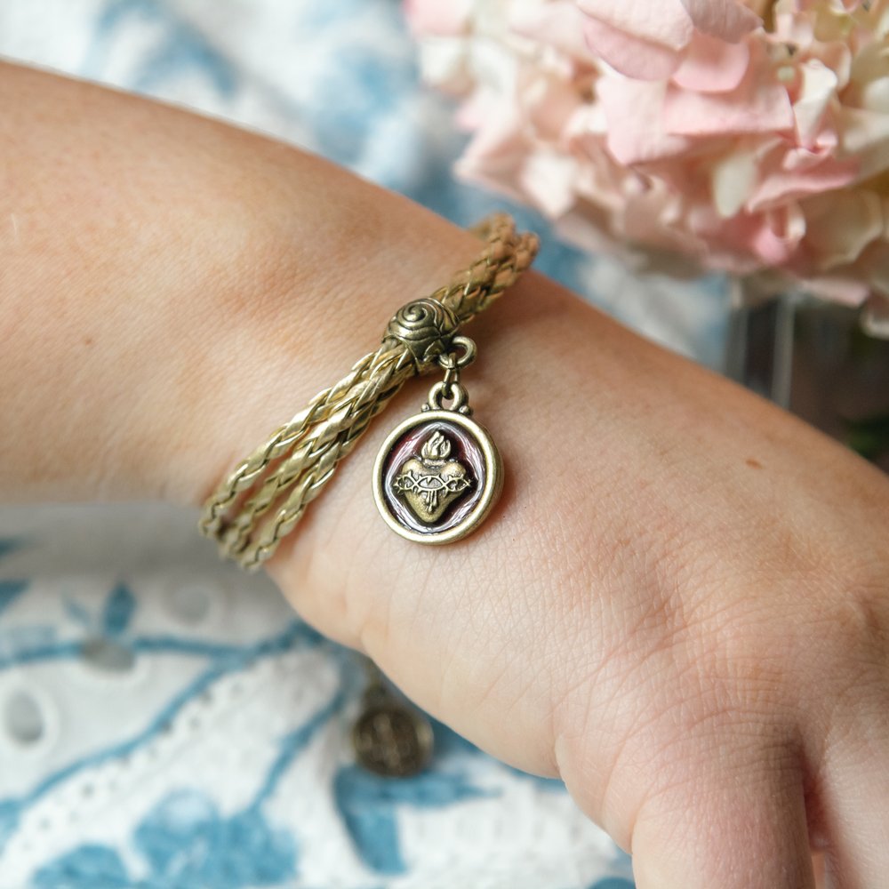 Sacred Heart Bracelet on Golden Cord