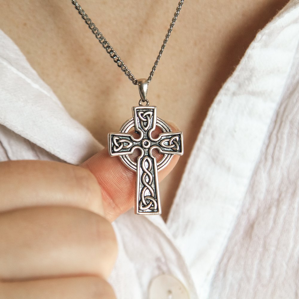 Sterling Silver Double Sided Celtic Cross Necklace